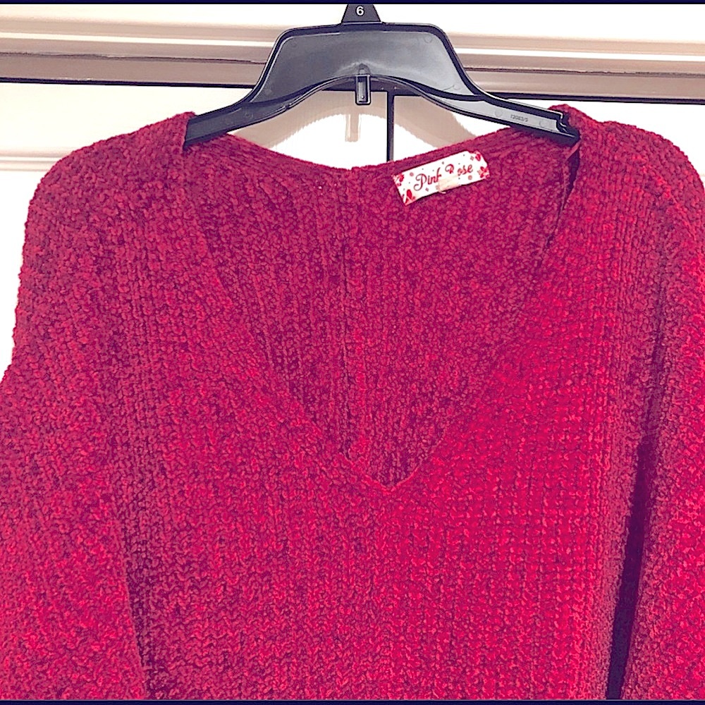 Pink Rose Burgundy Knit Sweater